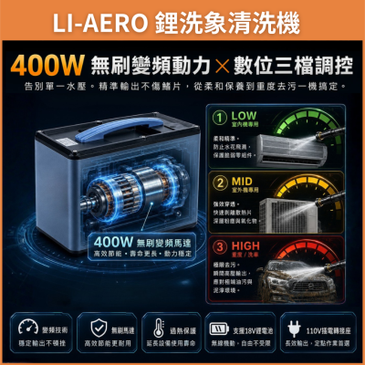 鋰洗象清洗機+BSMI 一電一充+110v-18v轉接座  (冷氣師傅專用/洗冷氣必備)